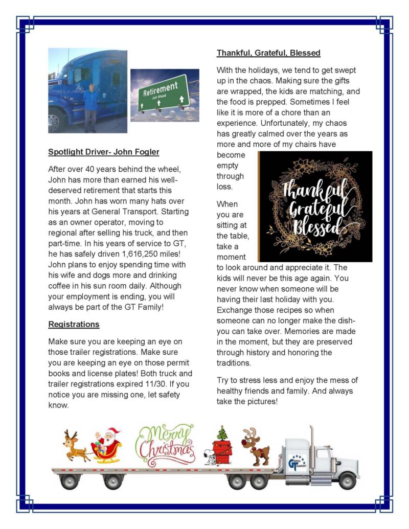General Transport December 2025 Newsletter